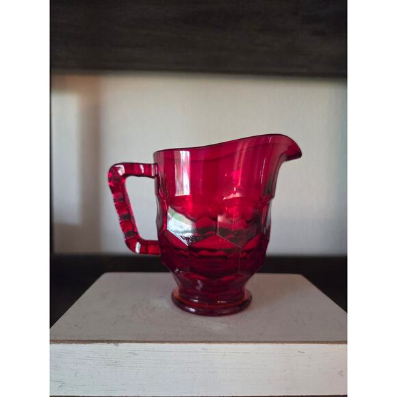 Viking Amberina Georgian Ruby Red Creamer & Open Bowl Sugar Set Vintage Glass - Picture 2 of 9